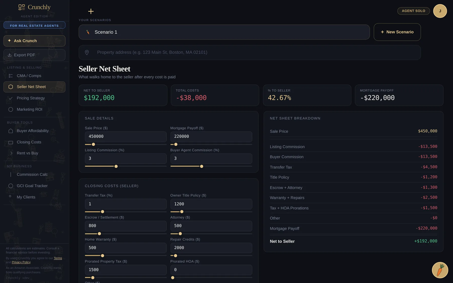 Crunchly Agent seller net sheet